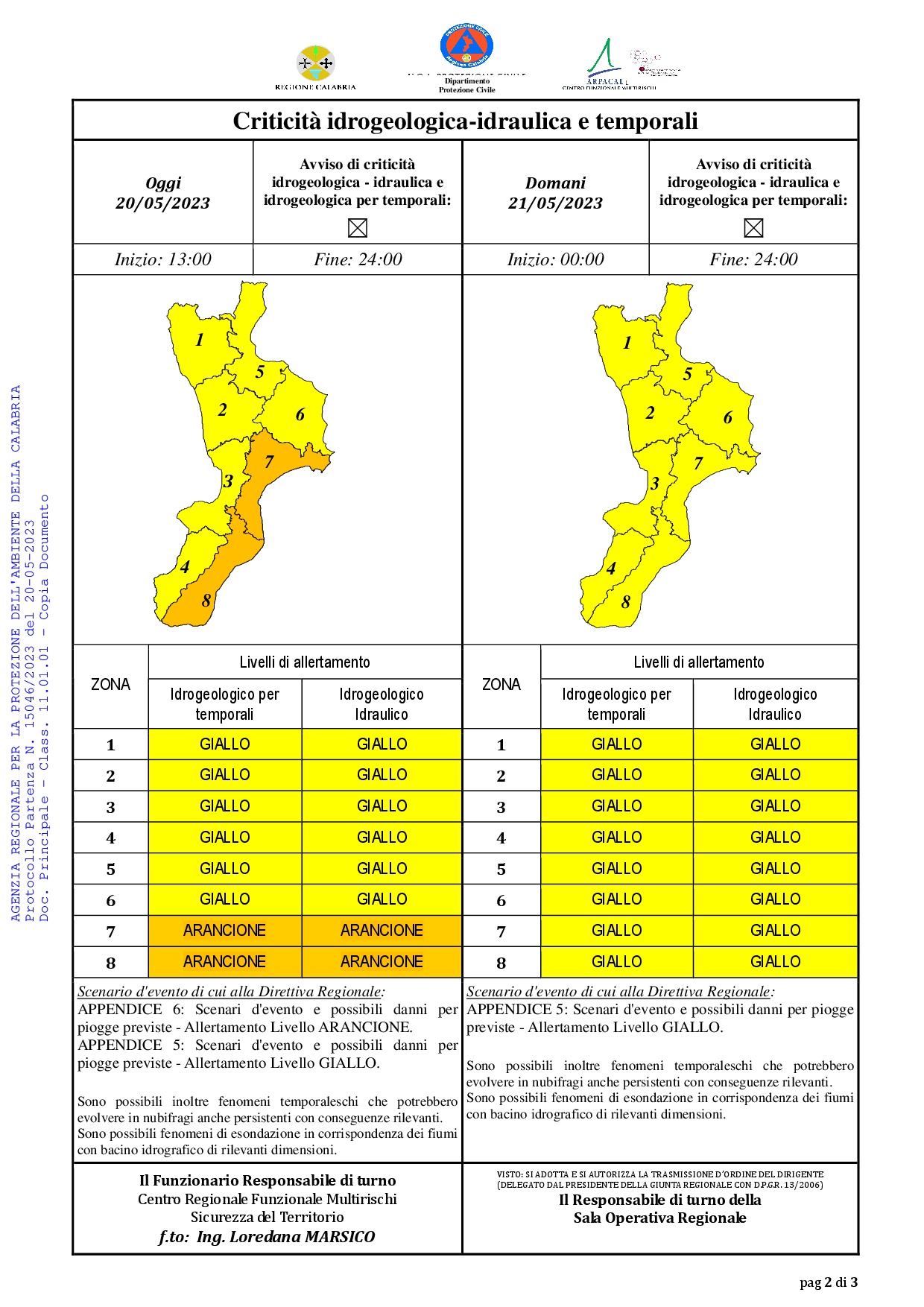 Criticità idrogeologica-idraulica e temporali in Calabria 20-05-2023