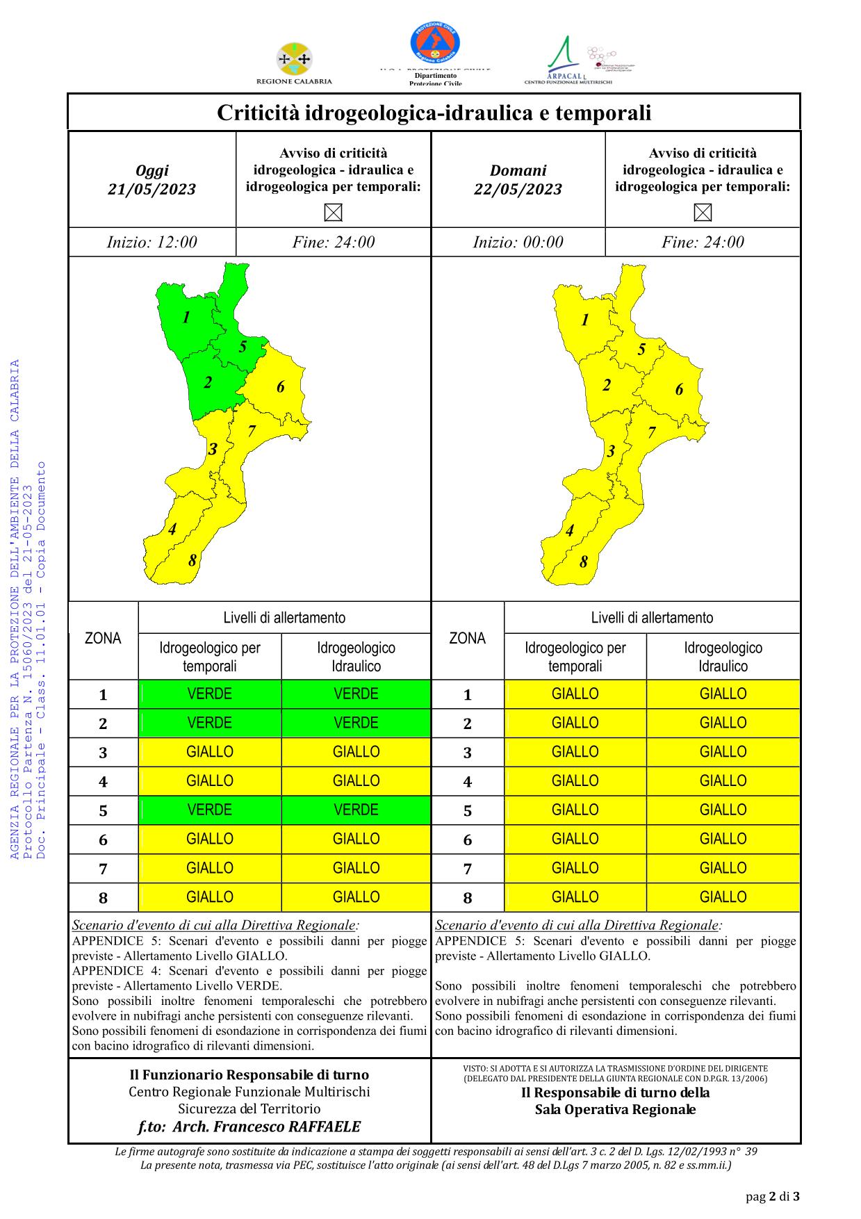 Criticità idrogeologica-idraulica e temporali in Calabria 21-05-2023