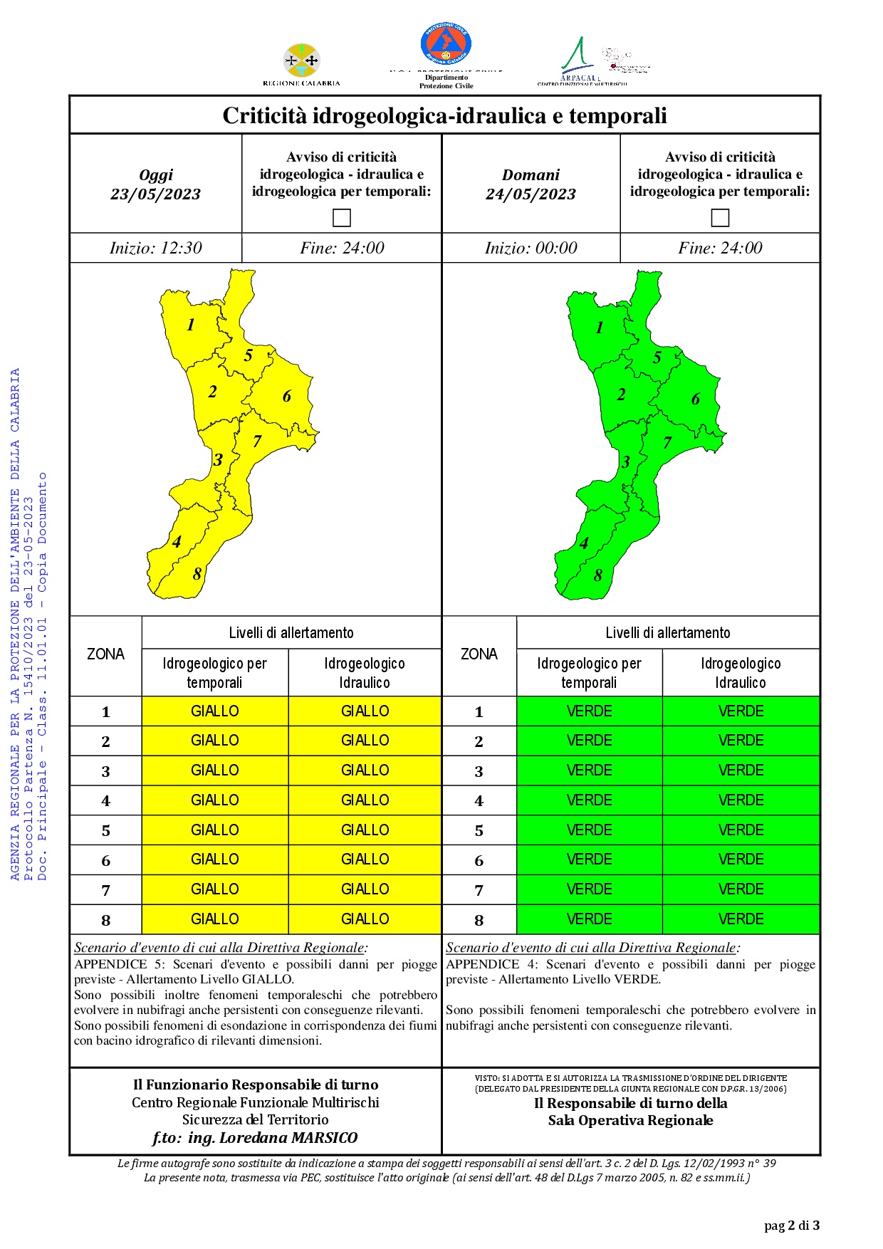 Criticità idrogeologica-idraulica e temporali in Calabria 23-05-2023