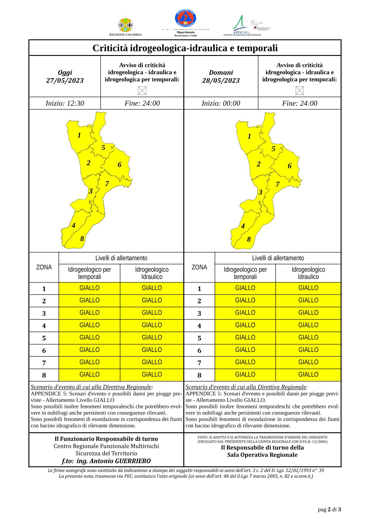Criticità idrogeologica-idraulica e temporali in Calabria 27-05-2023
