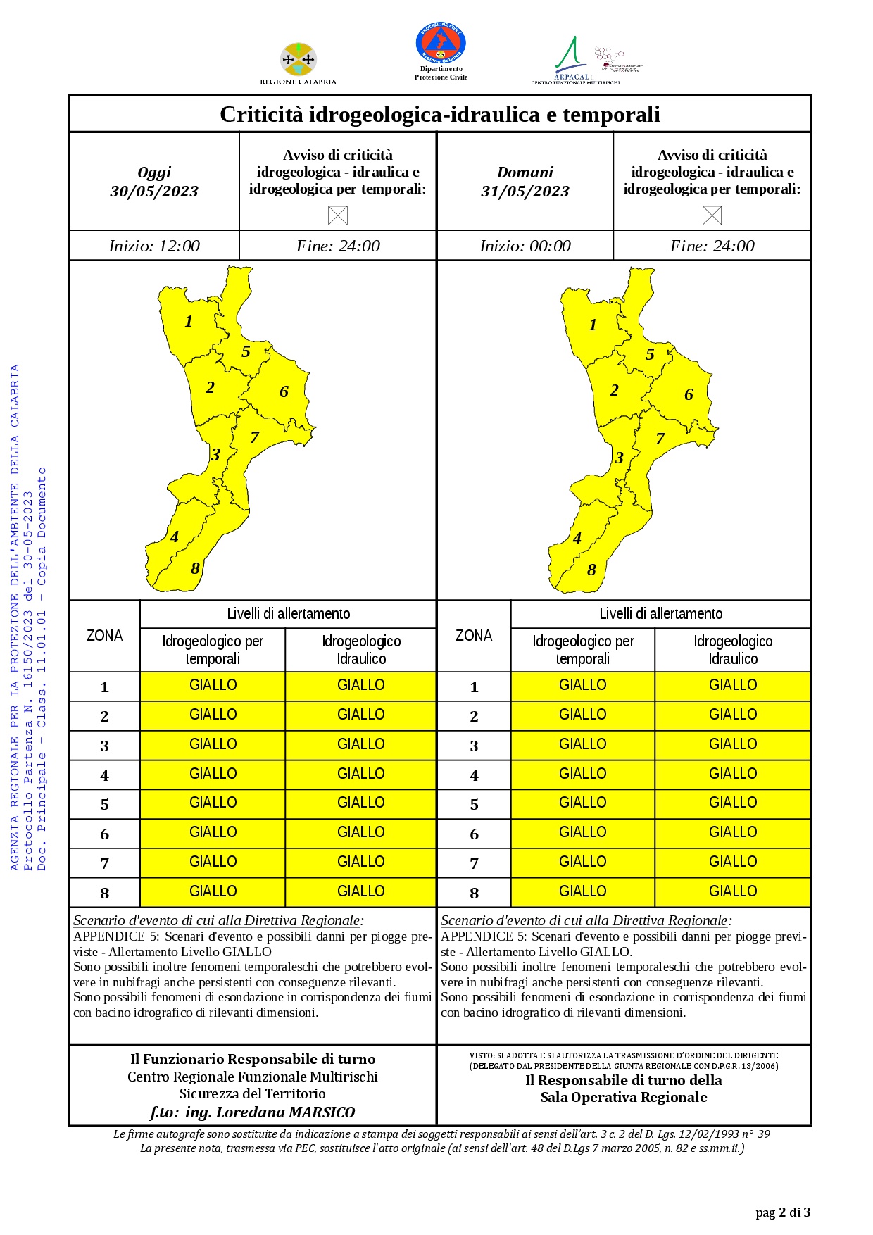 Criticità idrogeologica-idraulica e temporali in Calabria 30-05-2023