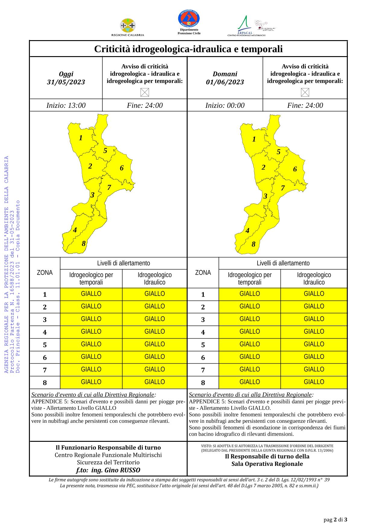Criticità idrogeologica-idraulica e temporali in Calabria 31-05-2023