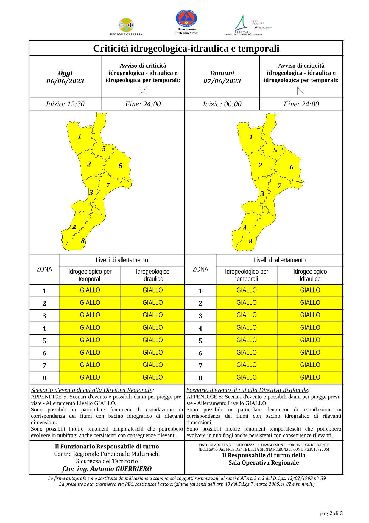 Criticità idrogeologica-idraulica e temporali in Calabria 06-06-2023
