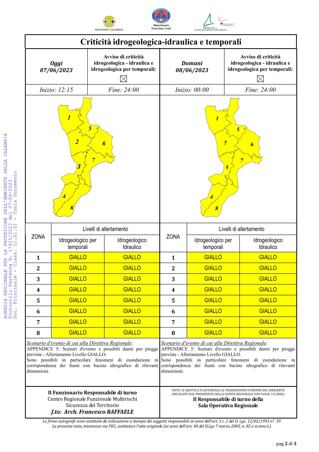 Criticità idrogeologica-idraulica e temporali in Calabria 07-06-2023