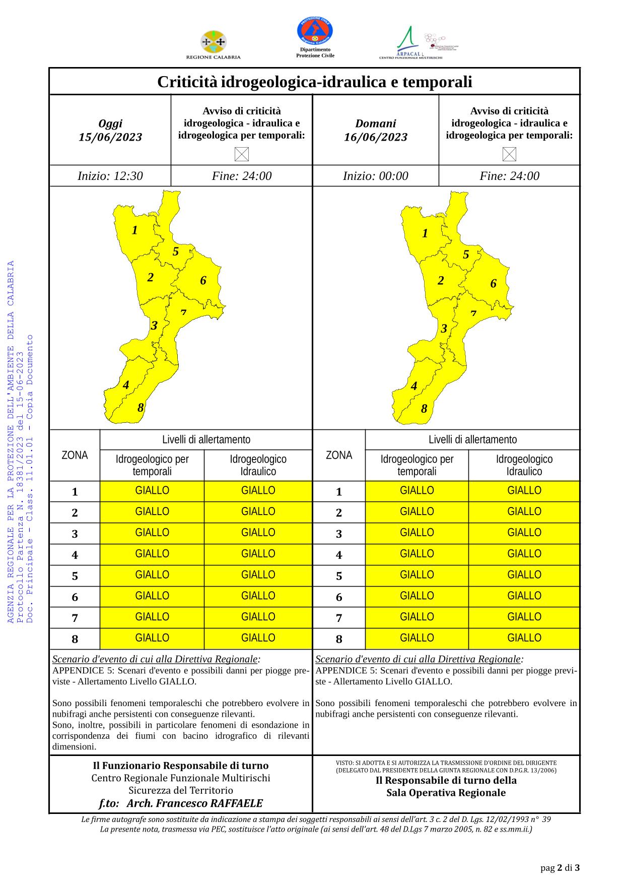Criticità idrogeologica-idraulica e temporali in Calabria 15-06-2023