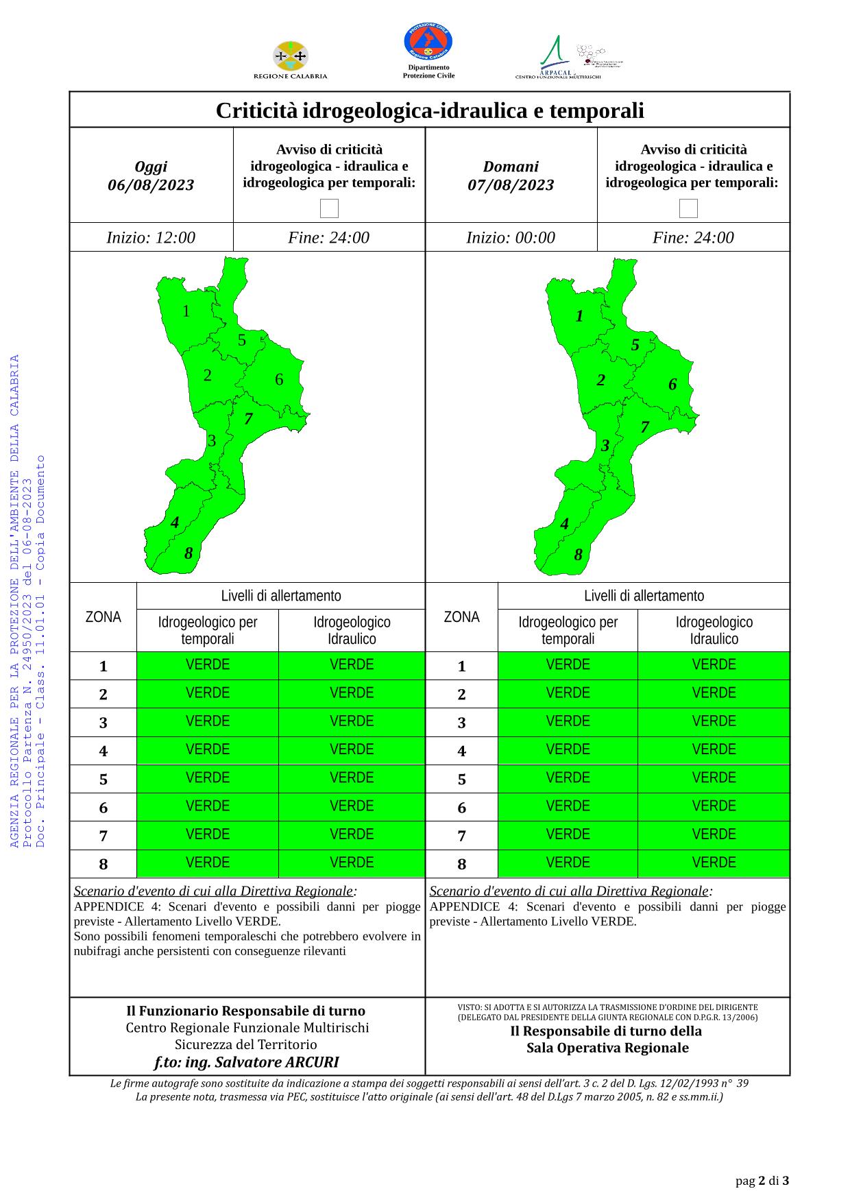 Criticità idrogeologica-idraulica e temporali in Calabria 06-08-2023