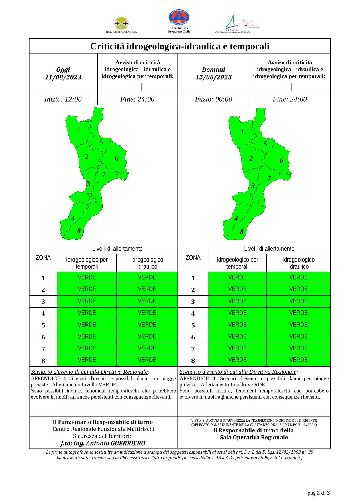 Criticità idrogeologica-idraulica e temporali in Calabria 11-08-2023
