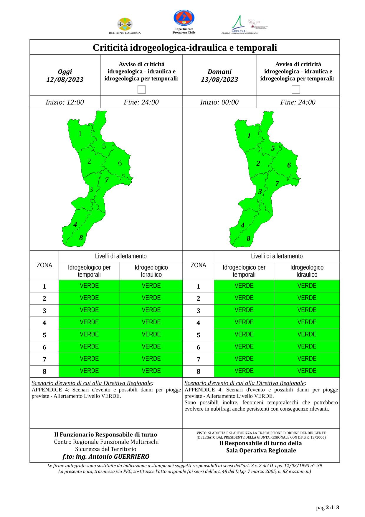 Criticità idrogeologica-idraulica e temporali in Calabria 12-08-2023