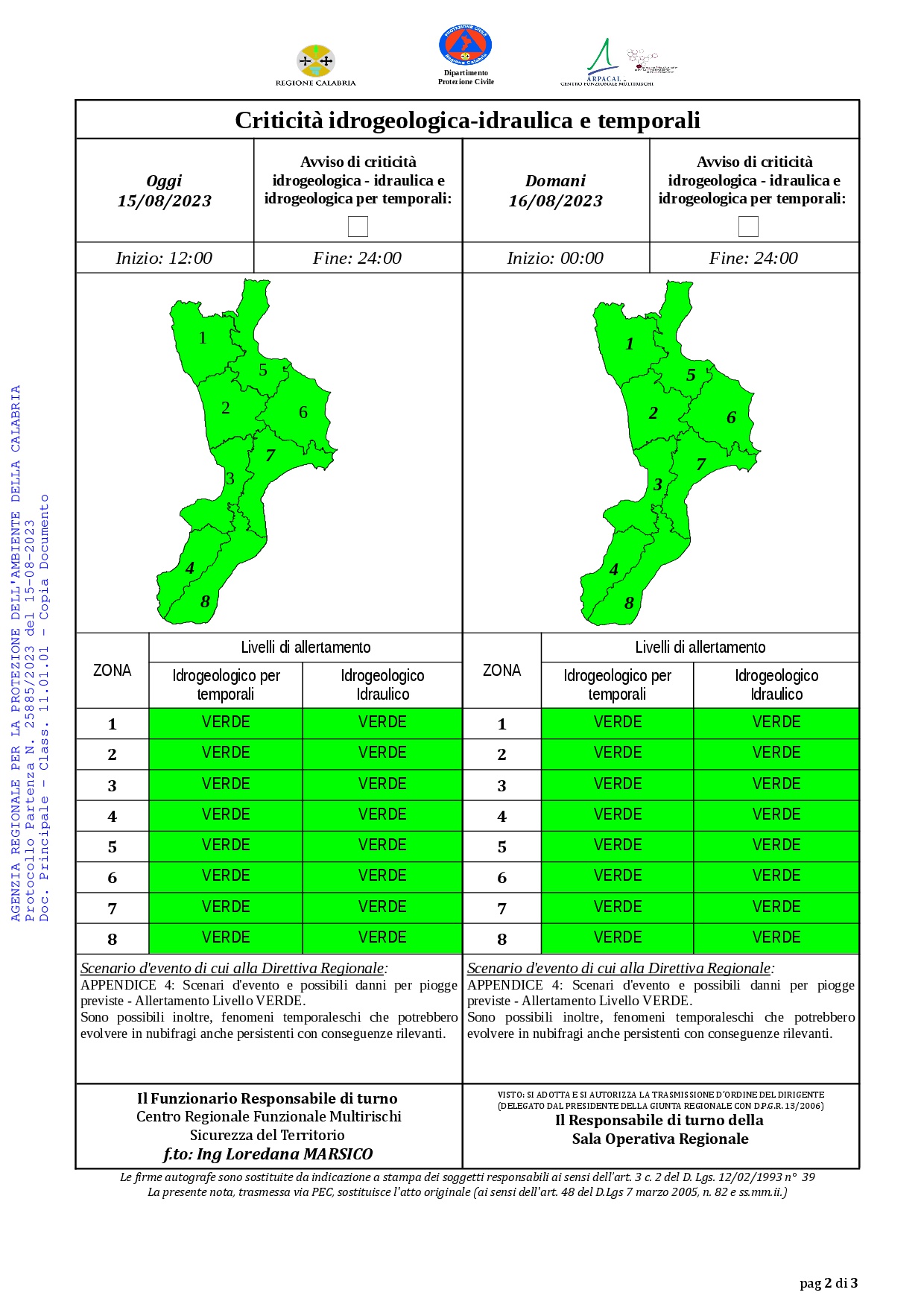 Criticità idrogeologica-idraulica e temporali in Calabria 15-08-2023