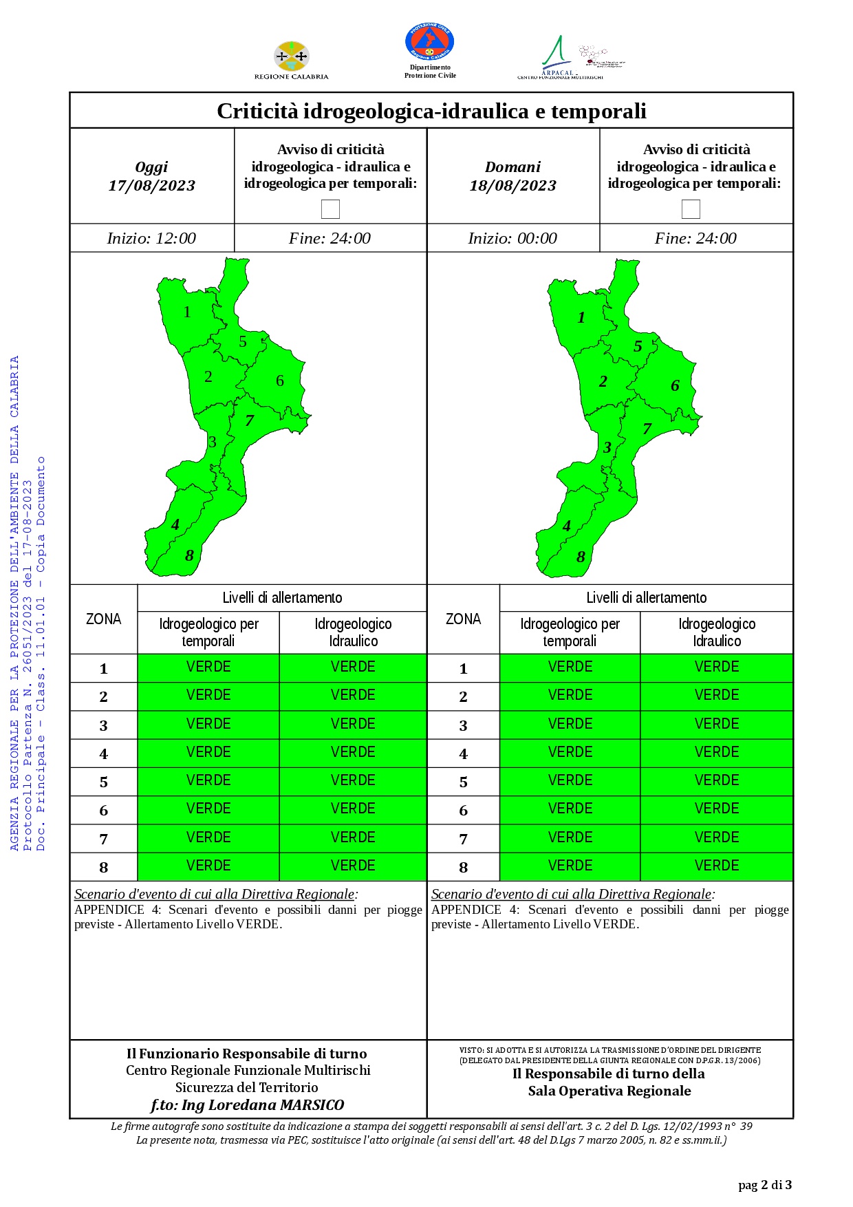Criticità idrogeologica-idraulica e temporali in Calabria 17-08-2023