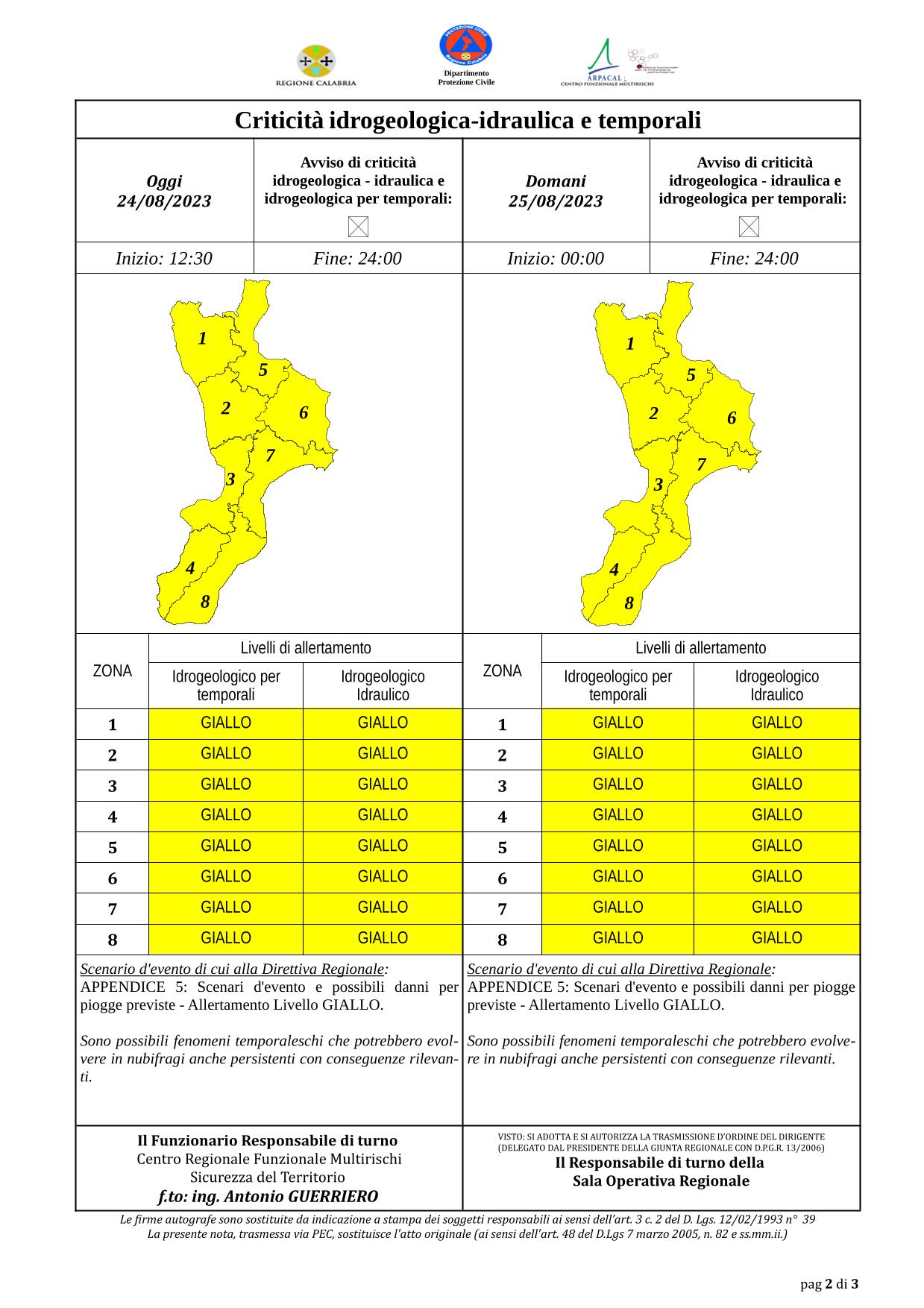 Criticità idrogeologica-idraulica e temporali in Calabria 24-08-2023