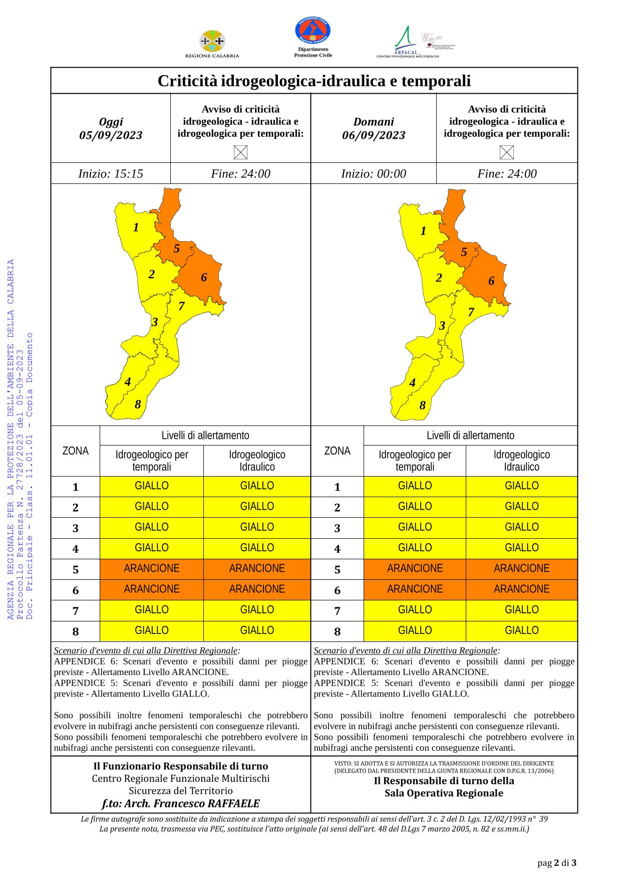 Criticità idrogeologica-idraulica e temporali in Calabria 05-09-2023