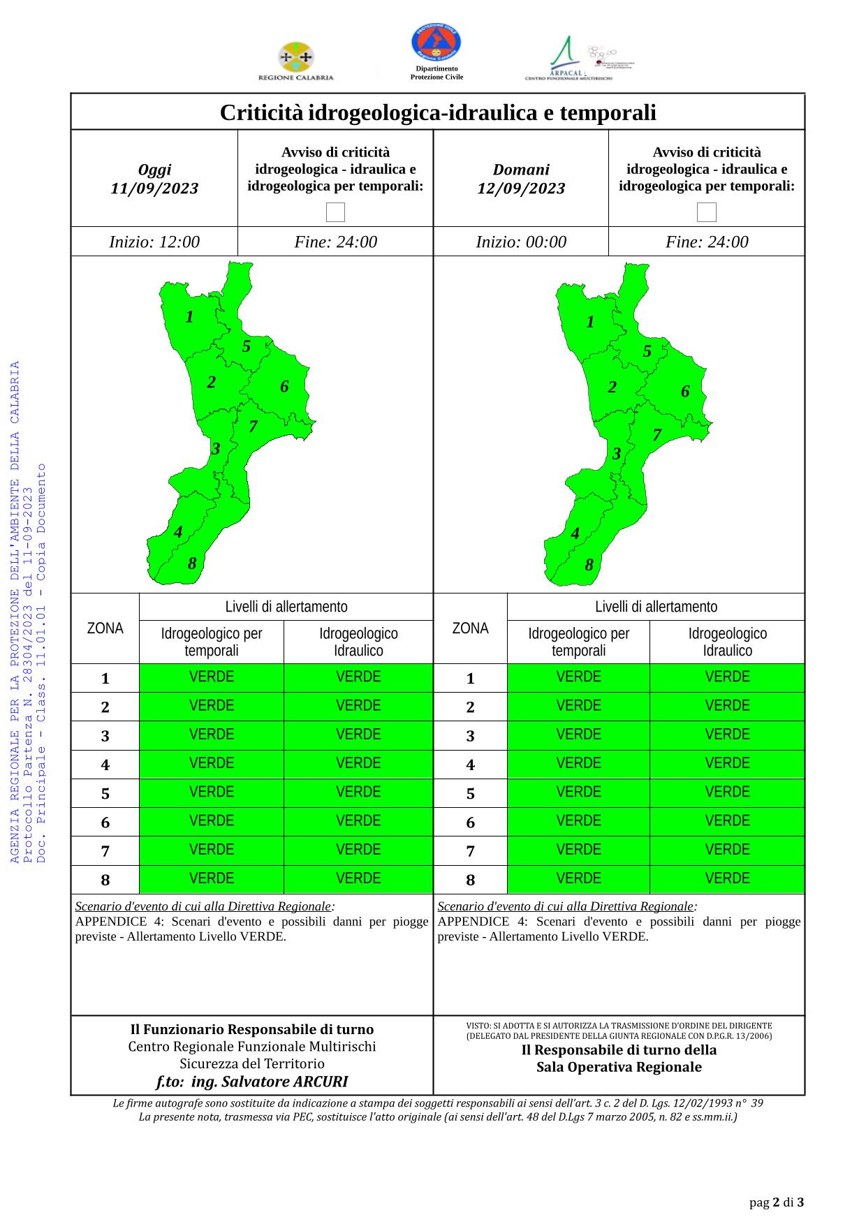 Criticità idrogeologica-idraulica e temporali in Calabria 11-09-2023