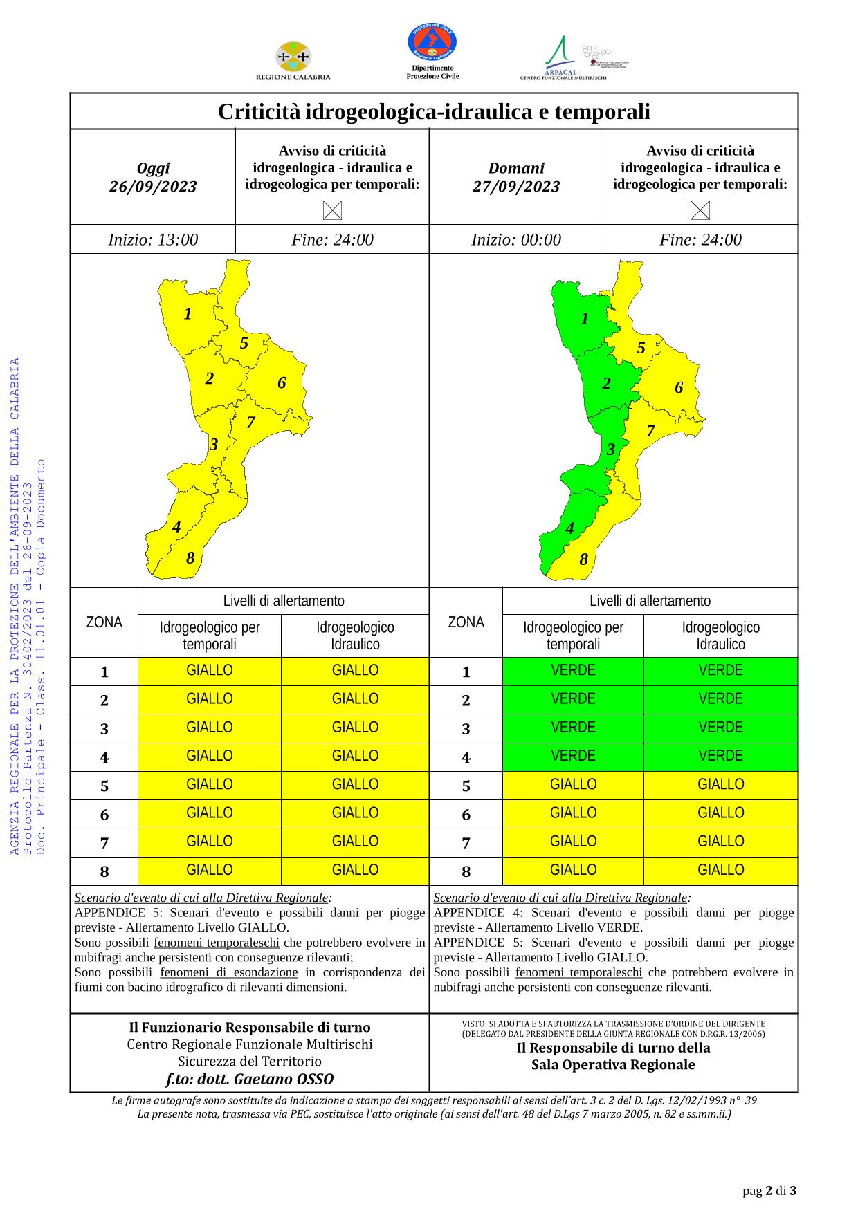 Criticità idrogeologica-idraulica e temporali in Calabria 26-09-2023