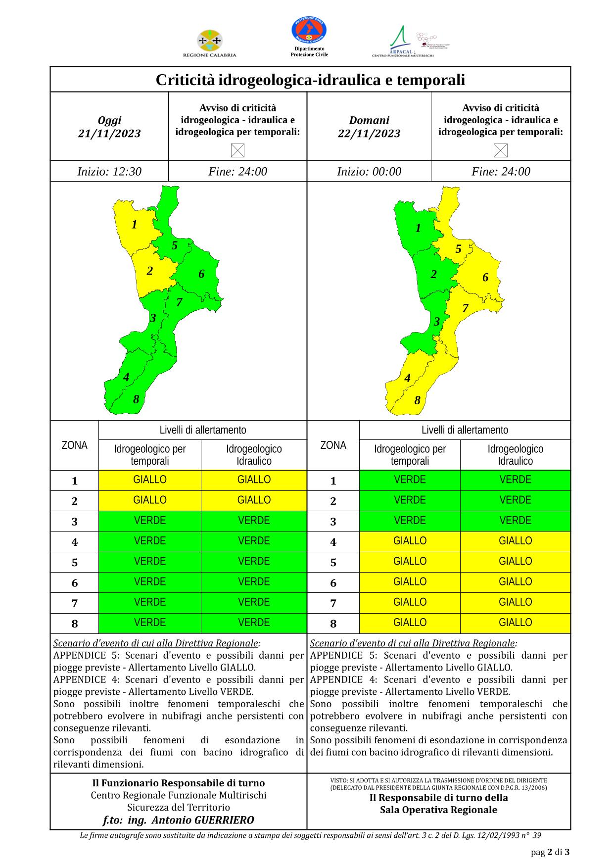 Criticità idrogeologica-idraulica e temporali in Calabria 21-11-2023