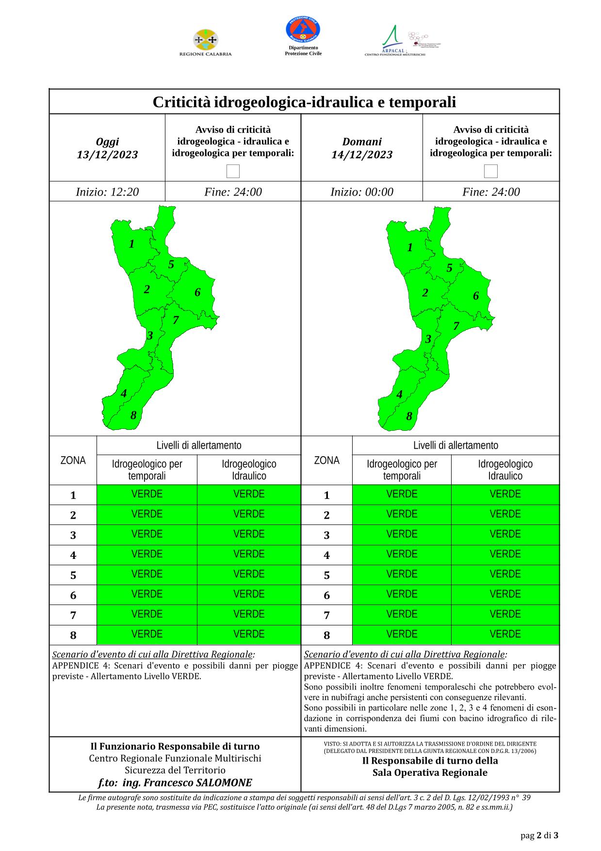 Criticità idrogeologica-idraulica e temporali in Calabria 13-12-2023